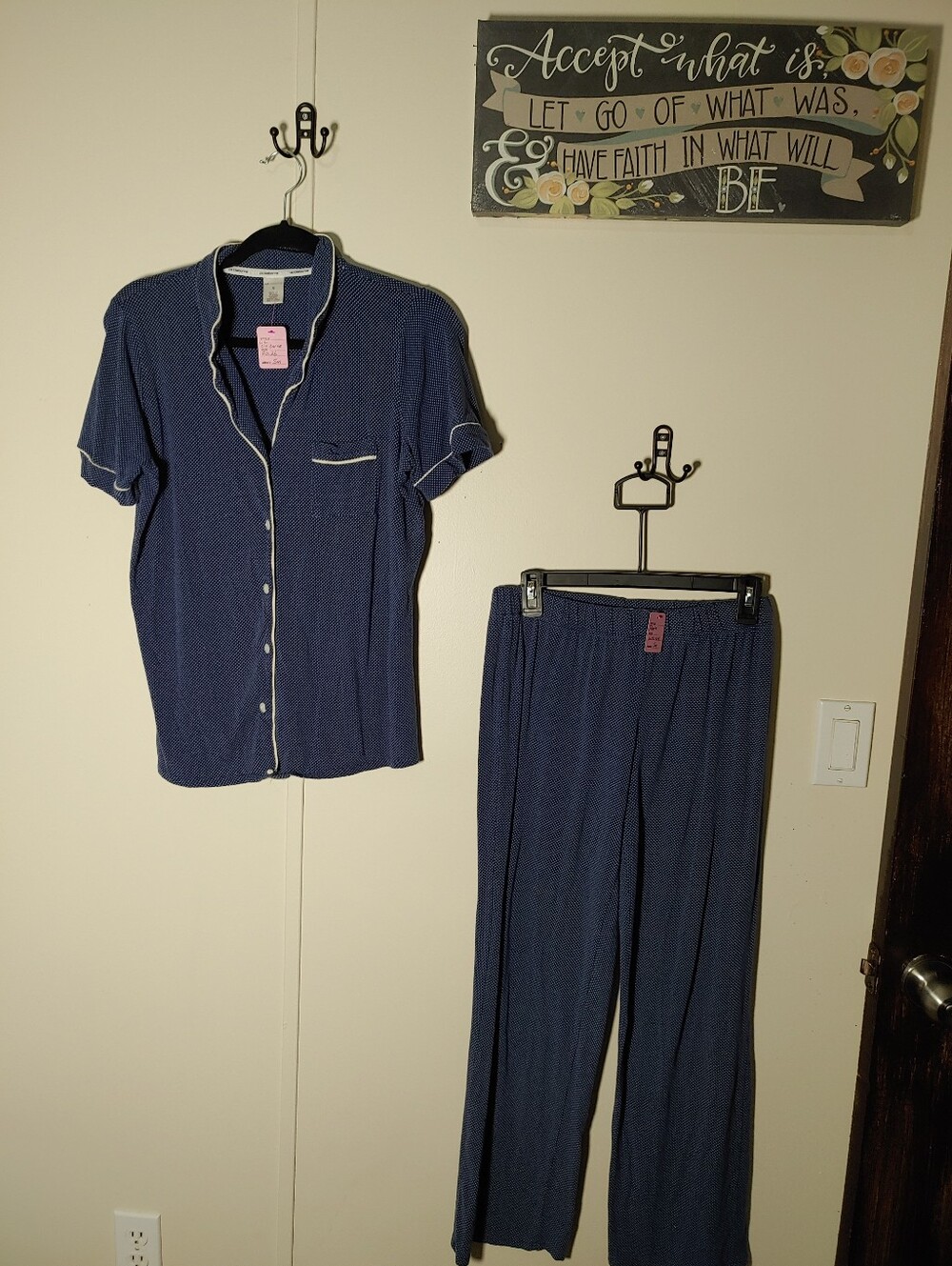 Small Cute Liz Claiborne Blue Polka Dot Short Sleeve Pajama Set